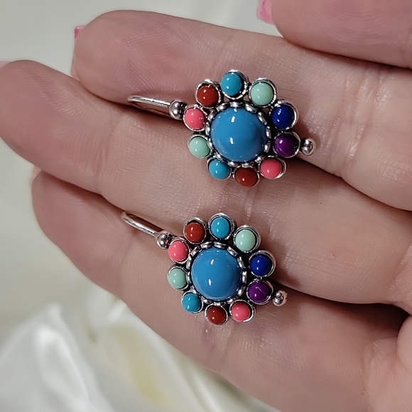 Sterling Silver Vibrant Hook Drop Earrings, S925 - Picture 6 of 7